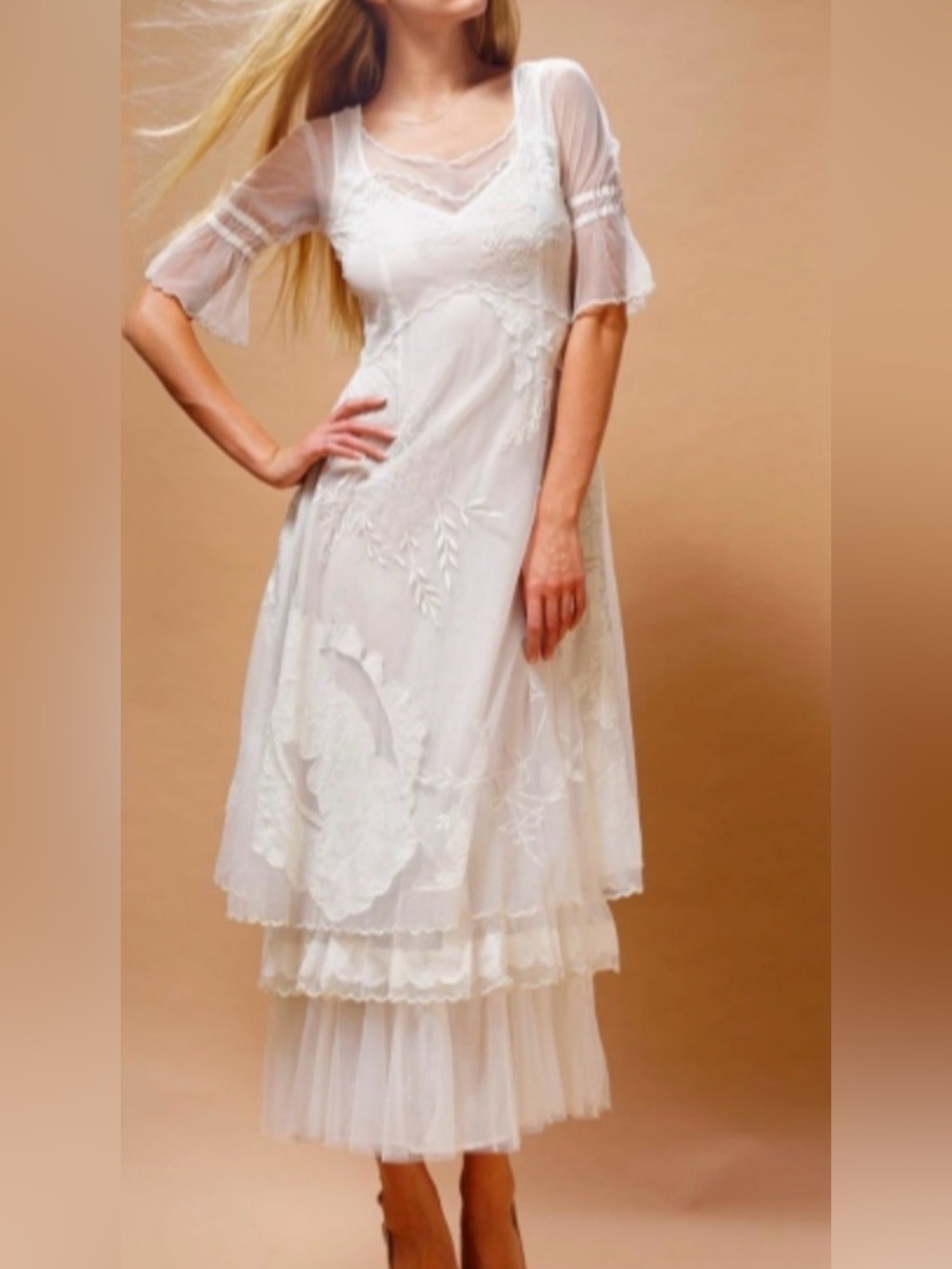 Nataya Sophia Ivory Ruffled Dress Small